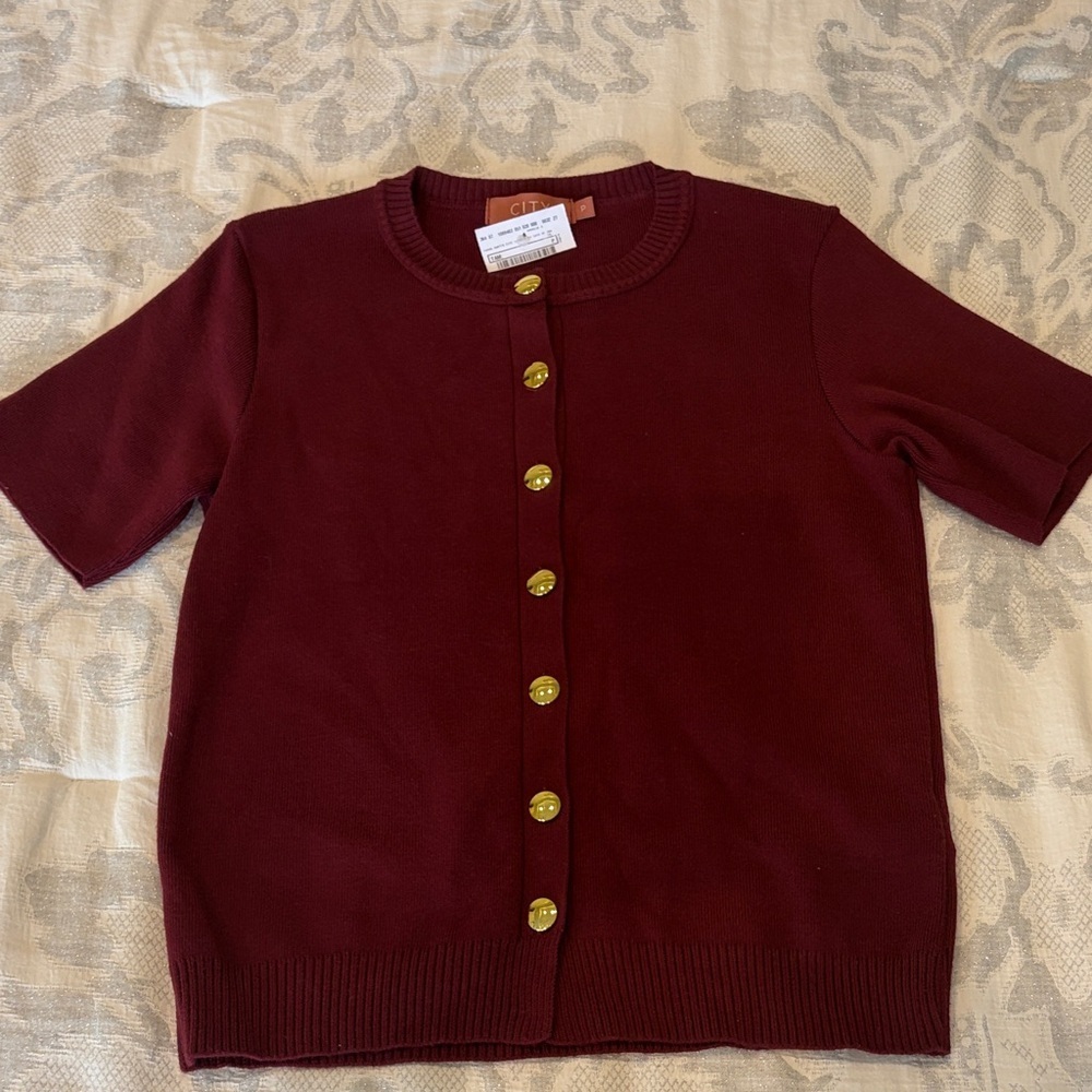 Chic Burgundy Blouse with Gold Accents